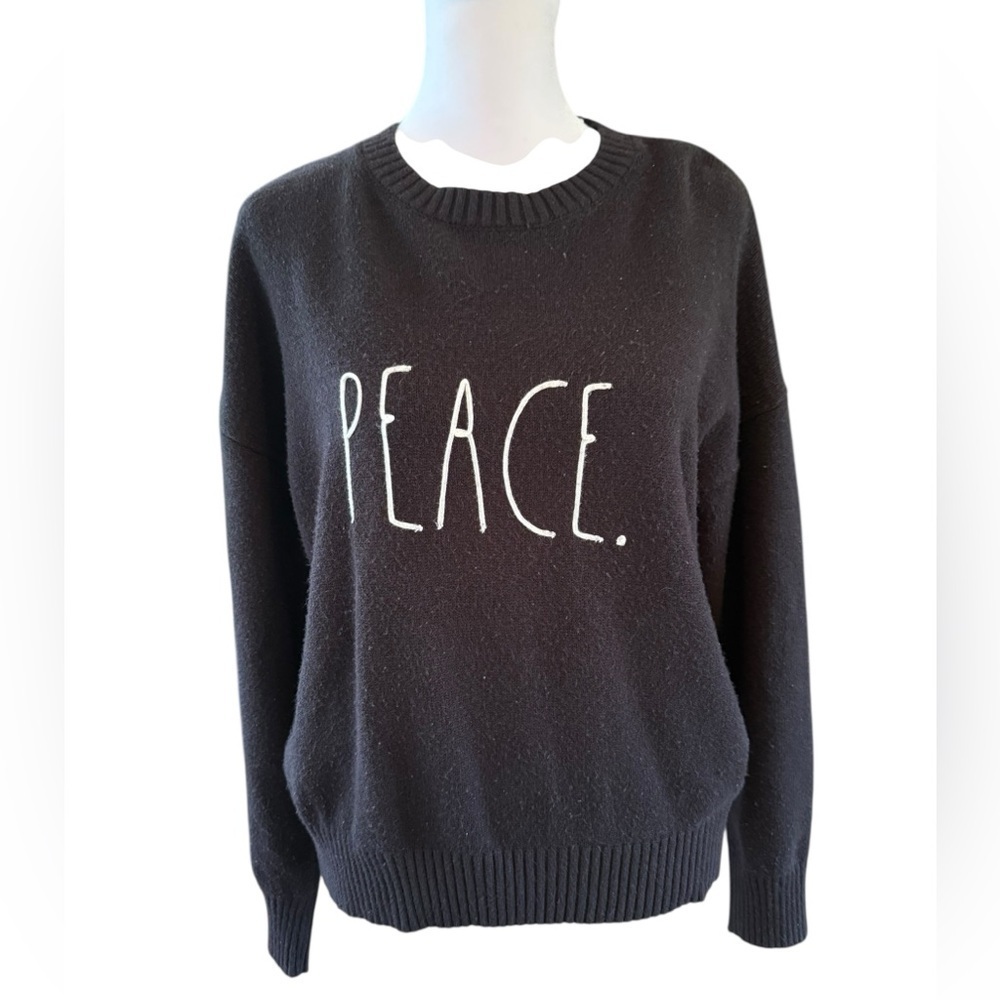 Rae Dunn Black Peace pullover sweater Size Large